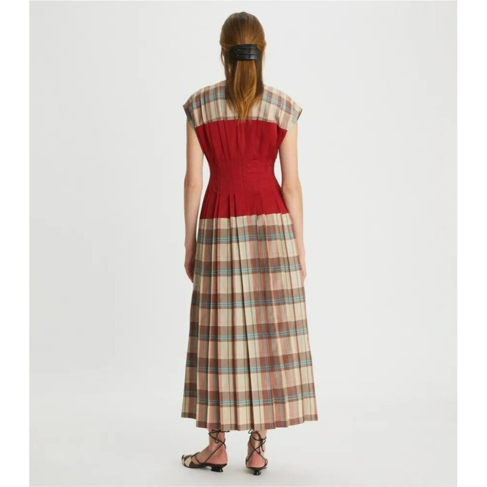T-178. Tory Burch Madras Plaid Silk Clear Dress McCardell Madras Plaid Red US 4 - Picture 4 of 11